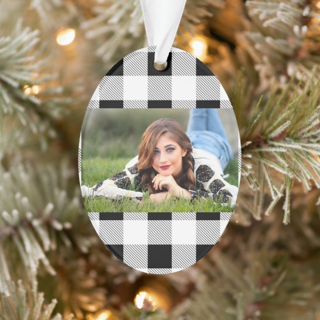 rustic farmhouse chic black and white plaid ornament (Tree)