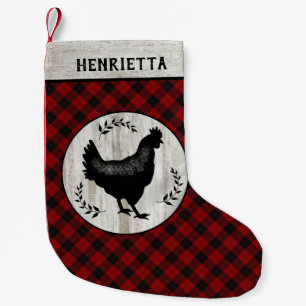 Rustic Farmhouse Chicken Hen Buffalo Plaid Name Small Christmas Stocking