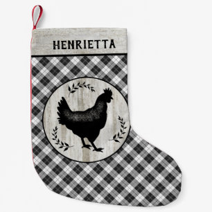 Rustic Farmhouse Chicken Hen Checker Plaid Name Small Christmas Stocking