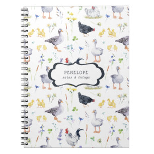 Rustic Farmhouse Chickens Monogram Notebook