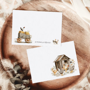 Rustic Farmhouse Chickens Monogram Personalised Card