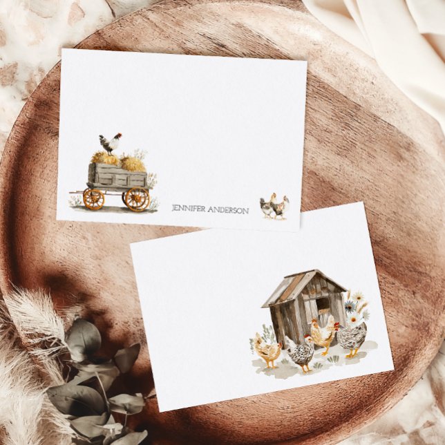 Rustic Farmhouse Chickens Monogram Personalised Card (Creator Uploaded)