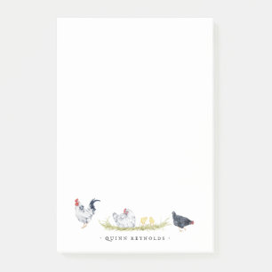 Rustic Farmhouse Chickens   Monogram Stationery Post-it Notes