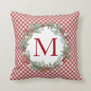 Rustic Farmhouse Christmas Initial Red Gingham Cushion