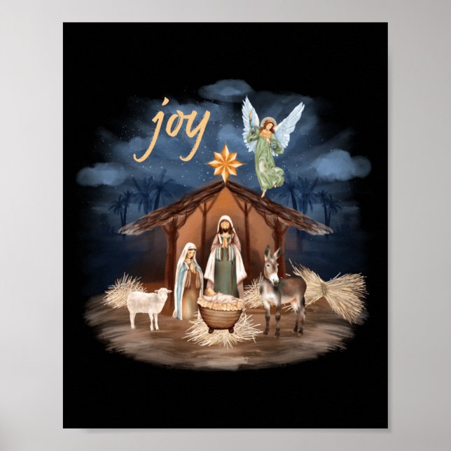 Rustic Farmhouse Christmas Joy Nativity  Poster (Front)
