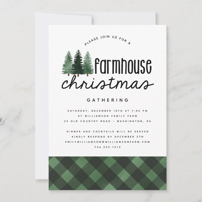 Rustic Farmhouse Christmas Party Buffalo Plaid  Invitation (Front)