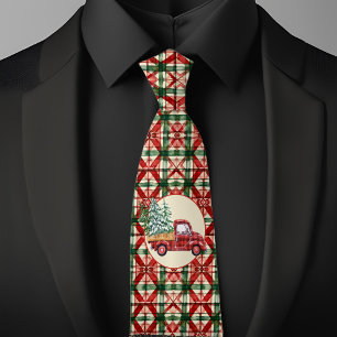 Rustic Farmhouse Christmas Pattern Red Truck Tie
