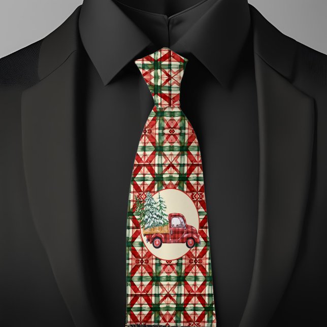 Rustic Farmhouse Christmas Pattern Red Truck Tie (Creator Uploaded)