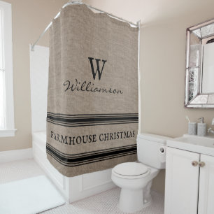 Rustic Farmhouse Christmas Ticking Stripe  Shower  Curtain