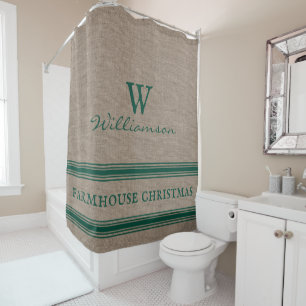Rustic Farmhouse Christmas Ticking Stripe Shower Shower Curtain