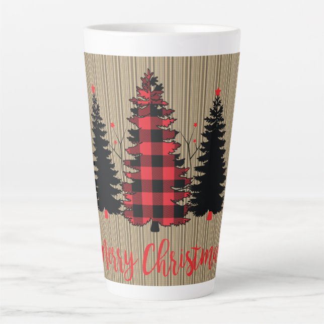 Rustic Farmhouse Christmas Tree Trio Latte Mug (Front)