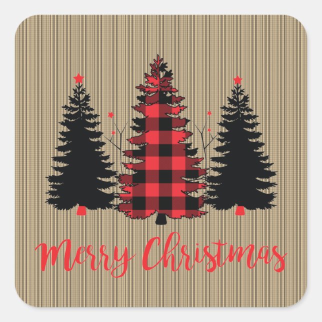 Rustic Farmhouse Christmas Tree Trio Square Sticker (Front)