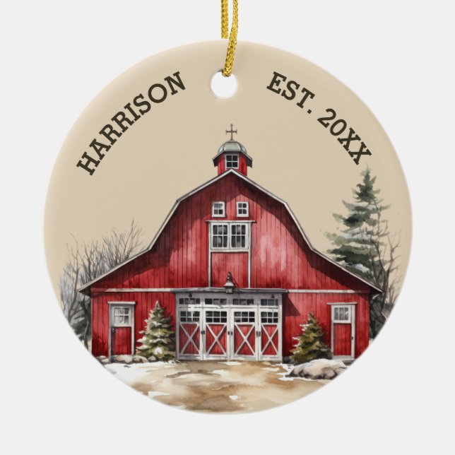 Rustic Farmhouse Country Christmas  Ceramic Ornament (Front)