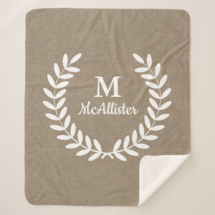 Rustic Farmhouse Country Faux Burlap & Laurels Sherpa Blanket