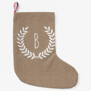Rustic Farmhouse Country Laurels Faux Burlap Small Christmas Stocking