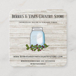 Rustic Farmhouse Country Mason Jar Wood  Square Bu Business Card