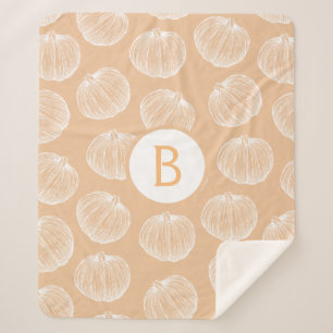 Rustic Farmhouse Country White Pumpkins   Monogram Sherpa Blanket