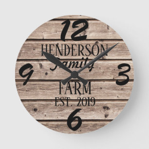Rustic Farmhouse Country Wooden Wood Grain Custom Round Clock