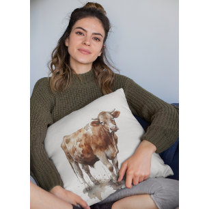 Rustic Farmhouse Cow Portrait Cushion