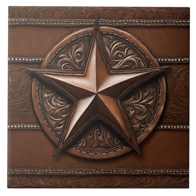 Rustic Farmhouse Cowboy Western Country Texas Star Ceramic Tile (Front)