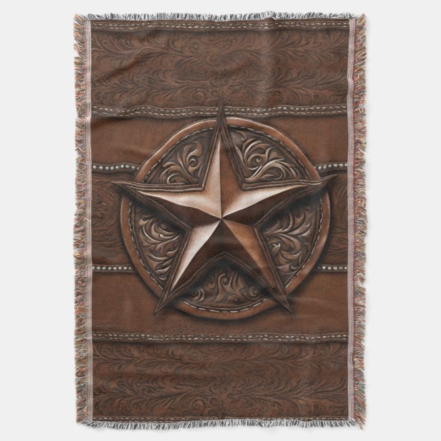 Rustic Farmhouse Cowboy Western Country Texas Star Throw Blanket (Front Vertical)
