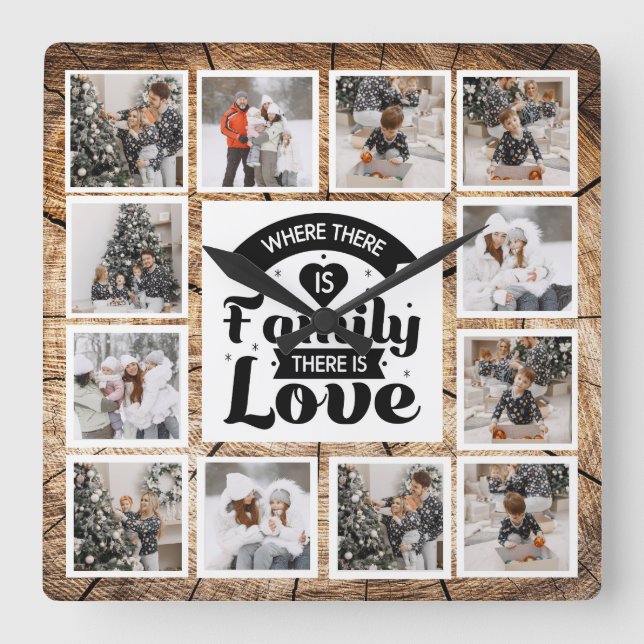 Rustic Farmhouse Custom Photo Collage  Square Wall Clock (Front)