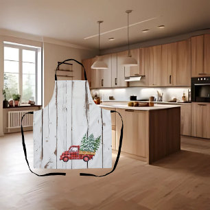 Rustic Farmhouse Distressed Wood Red Truck Apron