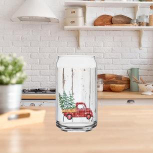 Rustic Farmhouse Distressed Wood Red Truck Can Gla Can Glass