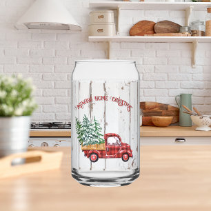 Rustic Farmhouse Distressed Wood Red Truck Glass