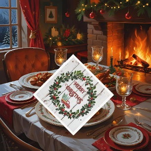Rustic Farmhouse Distressed Wood Red Truck Napkin