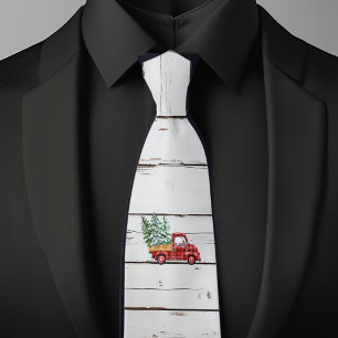 Rustic Farmhouse Distressed Wood Red Truck Tie