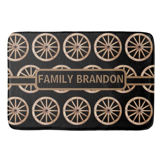 Rustic Farmhouse Elegant Old-Fashion Family Name Bath Mat (Front)