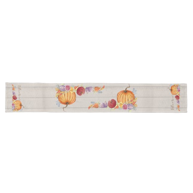 Rustic Farmhouse Fall  Watercolor Pumpkin Harvest Long Table Runner (Horizontal)