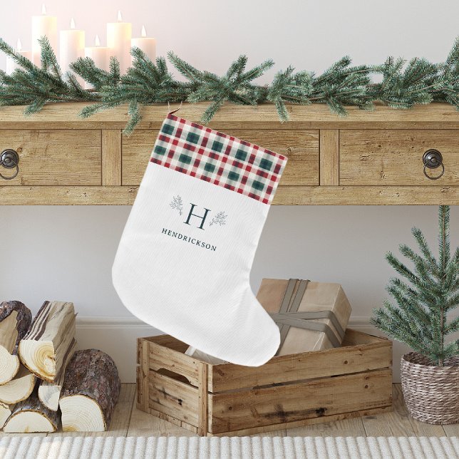 Rustic Farmhouse Family Name Monogram Large Christmas Stocking (Creator Uploaded)
