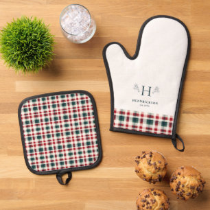Rustic Farmhouse Family Name Monogram Oven Mitt & Pot Holder Set