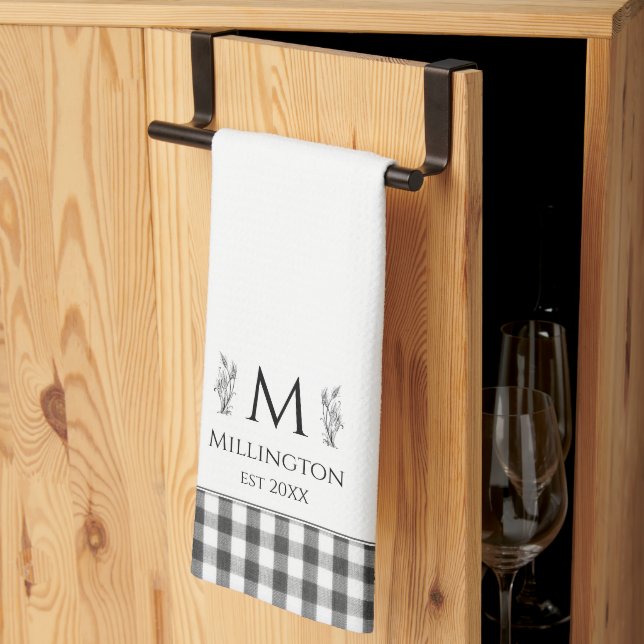 Rustic Farmhouse Family Name Monogram Tea Towel (Thirds Fold)