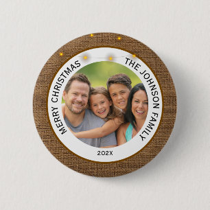 Rustic Farmhouse Family Photo Christmas  6 Cm Round Badge