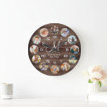 Rustic Farmhouse Family Photo Collage Monogram Large Clock<br><div class="desc">Looking for the perfect custom clock? Our chic family name 12 photo collage clock is the perfect way to cherish those memories forever. Elegant family initial monogram in modern calligraphy script, and established date on a rustic farmhouse style wooden plank background. This keepsake makes a wonderful gift for any occasion:...</div>