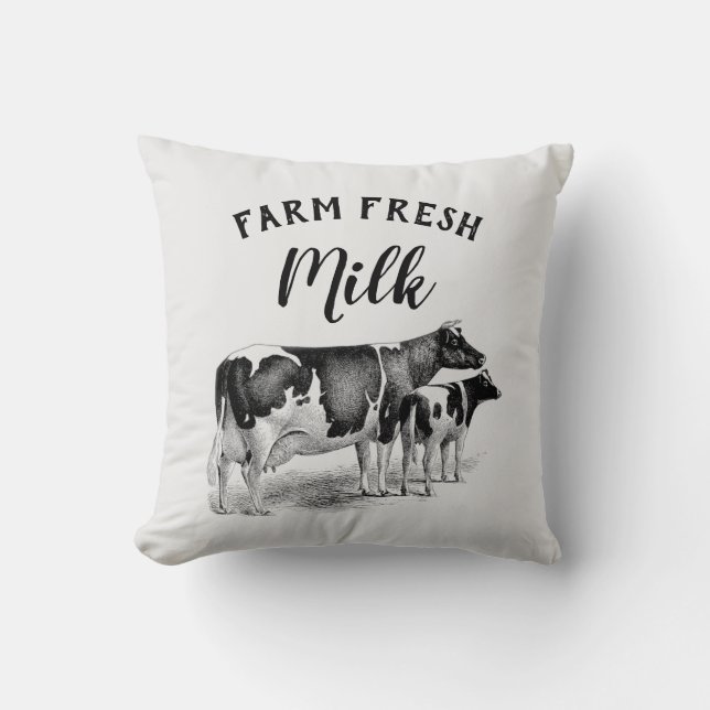 Rustic Farmhouse Farm Fresh Milk Cow Calf Cushion (Front)