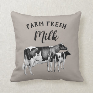 Rustic Farmhouse Farm Fresh Milk Cow Calf Taupe Cushion