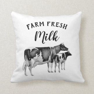 Rustic Farmhouse Farm Fresh Milk Cow Calf | White Cushion