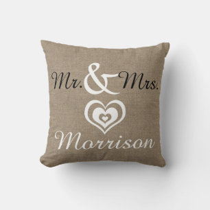 Rustic Farmhouse Faux Burlap Wedding Date Cushion