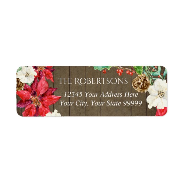 Rustic Farmhouse Floral Christmas | Return Address Label (Front)