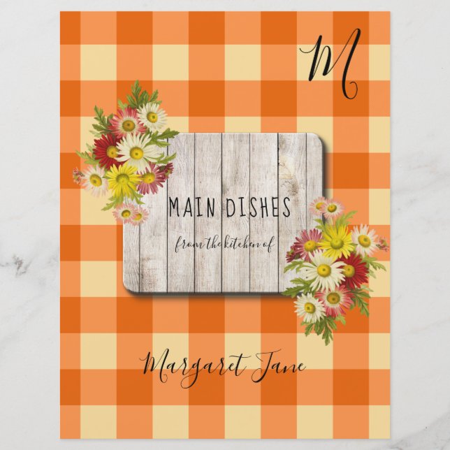 Rustic farmhouse gingham recipe organiser divider (Front)