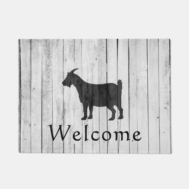 Rustic Farmhouse Goat Welcome Wood Panel Doormat (Front)