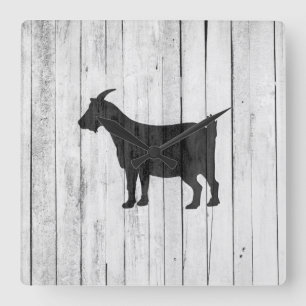 Rustic Farmhouse Goat Wood Panel Square Wall Clock