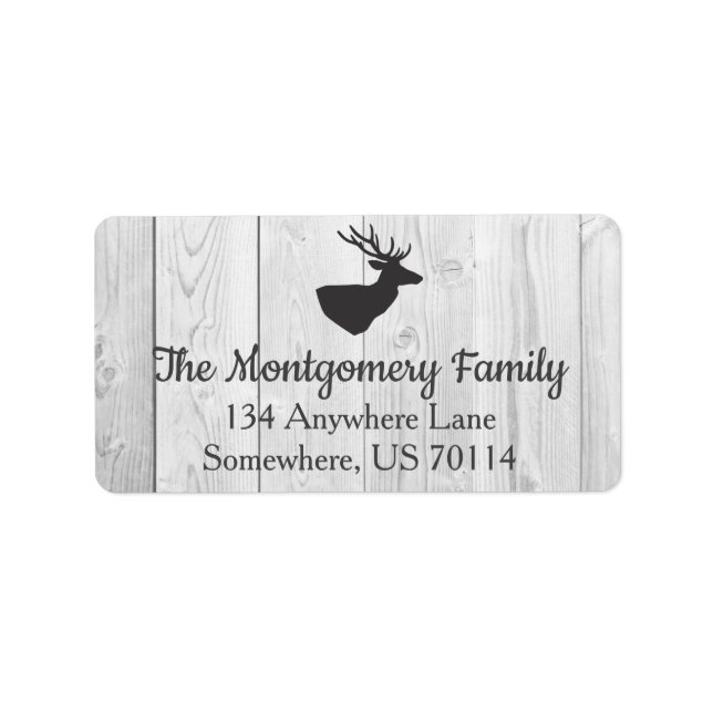 Rustic Farmhouse Grey Deer & White Wood Planks Label (Front)