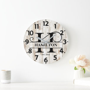 Rustic Farmhouse H Monogram Large Clock