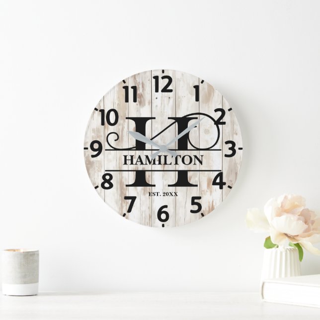 Rustic Farmhouse H Monogram Large Clock (Home)