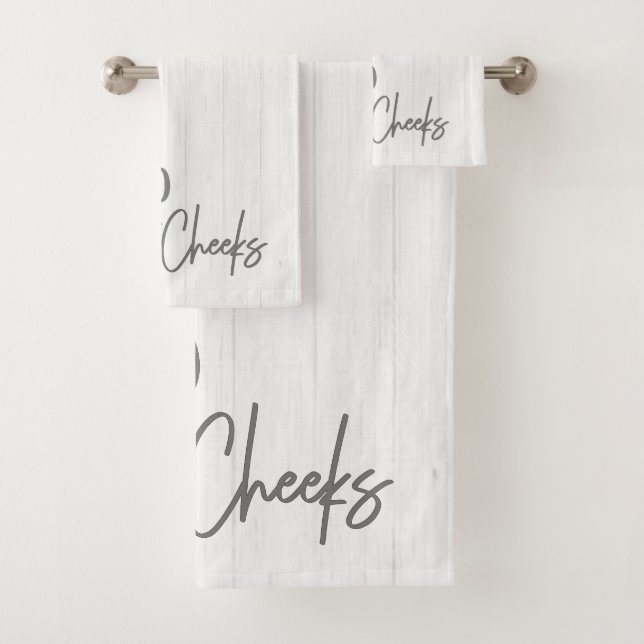 Rustic Farmhouse Hello Sweet Cheeks White Wood Bath Towel Set (Insitu)